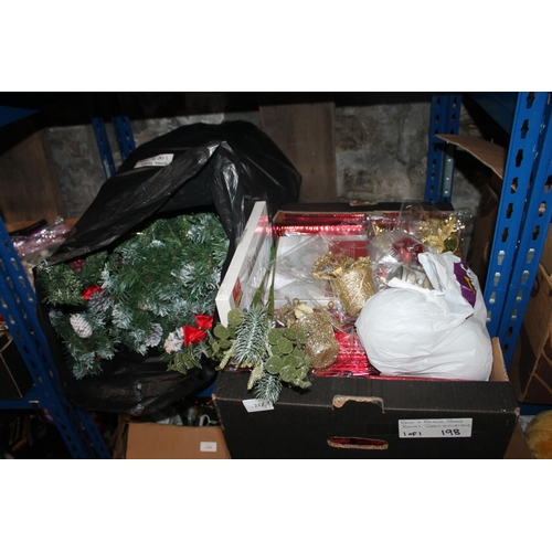 242 - BOX AND BAG OF XMAS DECORATIONS