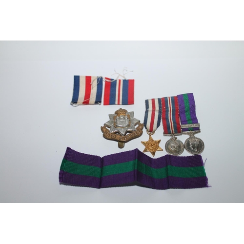 400 - MIXED MEDALS, RIBBONS AND CAP BADGE