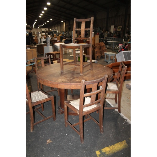 539 - 1930'S LARGE OAK TABLE WITH SET OF 6 CHAIRS