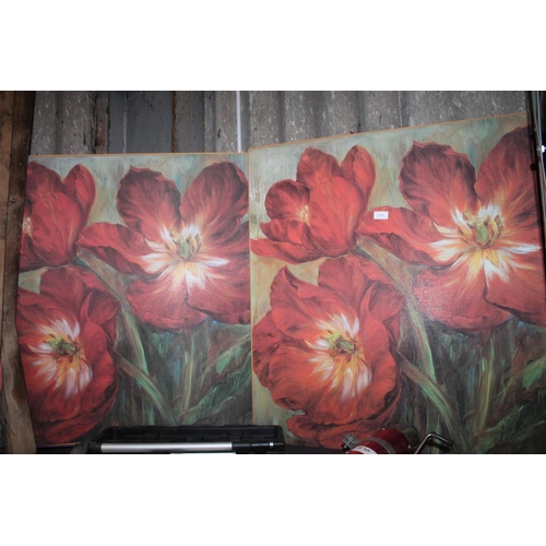 59 - PAIR OF FLOWER PICTURES ON BOARD (APPROX 2FT SQUARED)