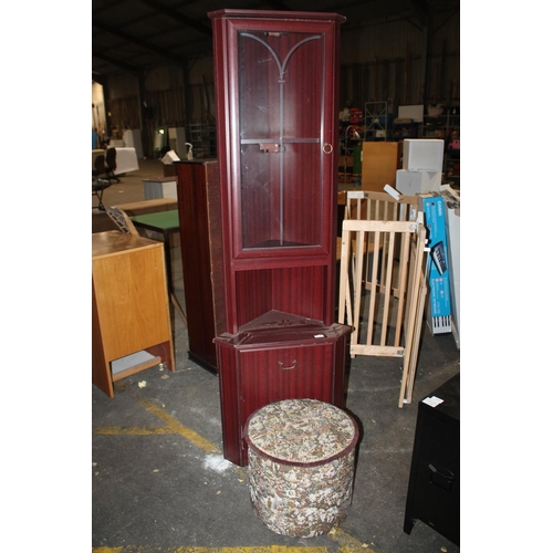 664 - CORNER DISPLAY CABINET AND PADDED STOOL