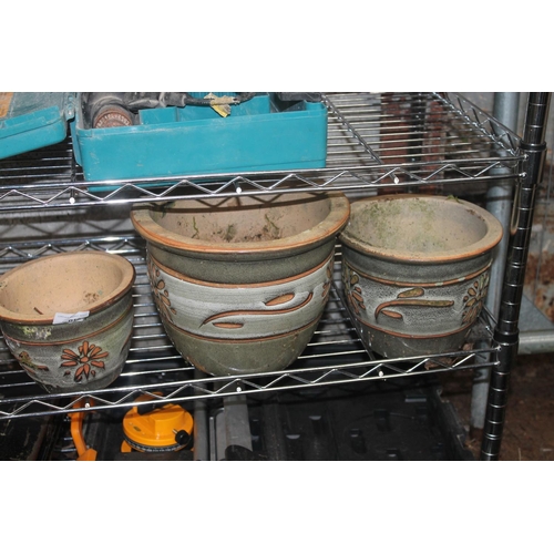 10 - 3 GRADUATED GLAZED TERRACOTTA PLANT POTS