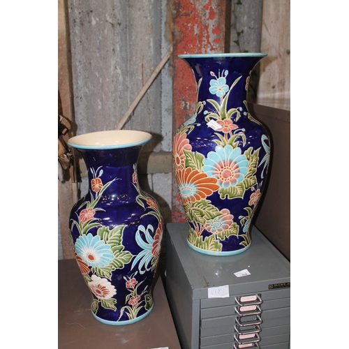 165 - PAIR OF LARGE CERAMIC VASES. (BOTH CRACKED TO RIM)