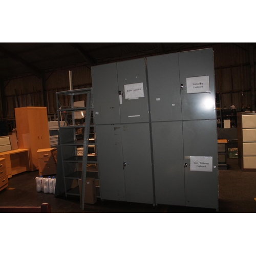 745 - 4 X LARGE STORAGE CABINETS AND METAL SHELVING UNIT