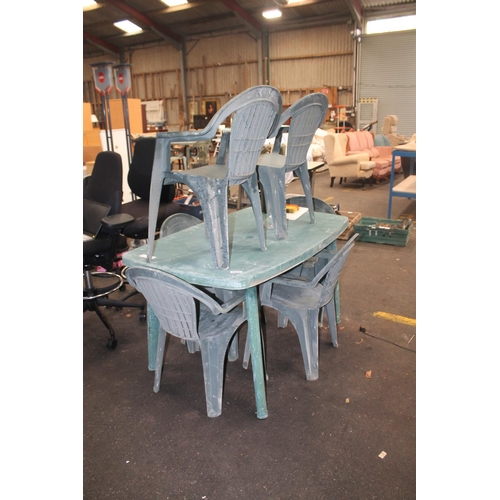 297 - LARGE PLASTIC GARDEN TABLE AND  CHAIRS