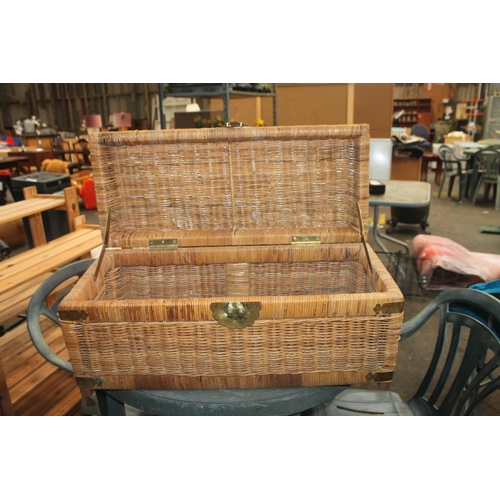 307 - WICKER CHEST WITH BRASS HANDLES 1M WIDE