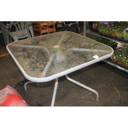 381 - SMALL SQUARE GLASS TOPPED GARDEN TABLE