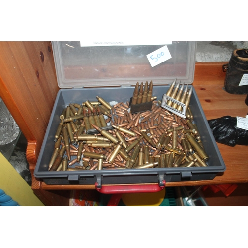 500 - BOX OF REPLICA BLANK BULLETS/PARTS/AMMO AND VINTAGE MAGAZINE