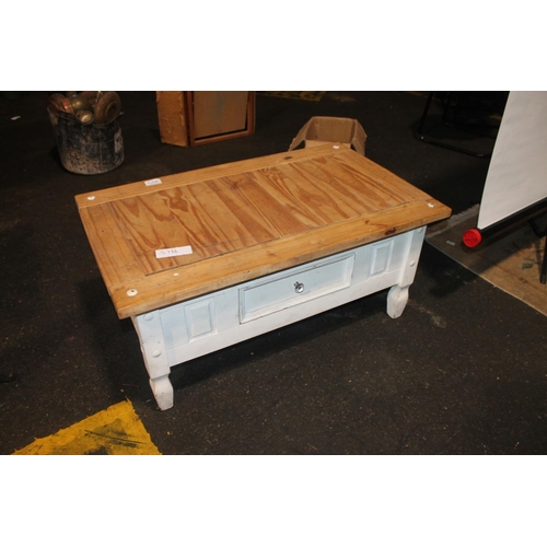 588 - MEXICAN PINE PANTED COFFEE TABLE WITH DRAW