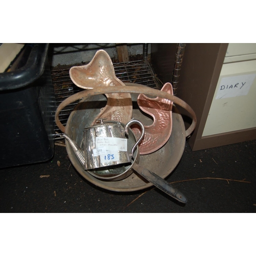 182 - JAM PAN COPPER PAN AND FISH MOULDS