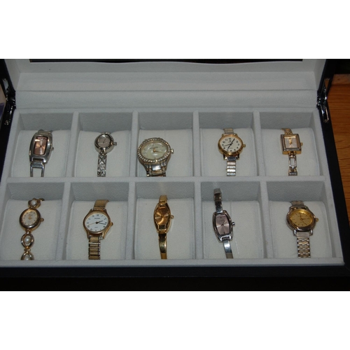 345 - 10 ASSORTED WATCHES IN CASE. NO RESERVE