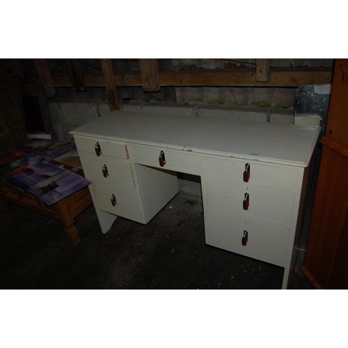 687 - WHITE PAINTED DECO 7 DRAWER DESK