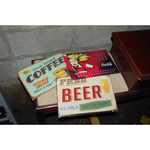 691 - 3 TIN ADVERTISING SIGNS, BEER, COCA COLA