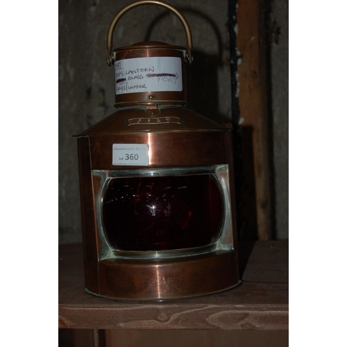 360 - BRASS/ COPPER SHIP LANTERN. PORT