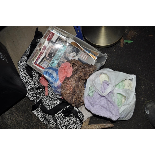 306 - BOX OF ASSORTED CLOTHES AND KNITWARE MAGAZINES