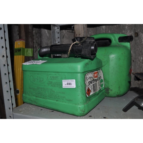 31 - 2 GREEN PLASTIC FUEL CANS