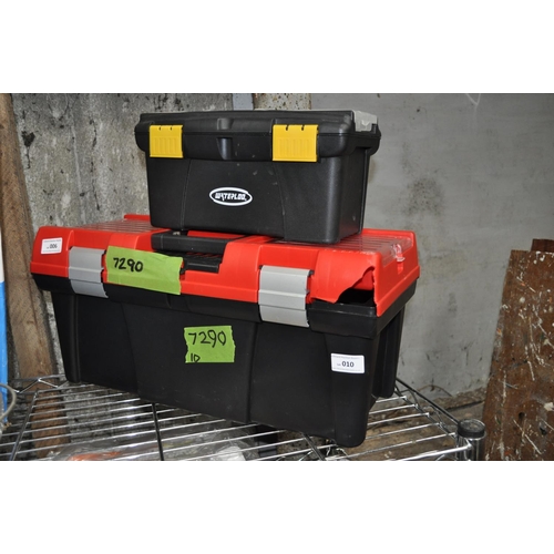 10 - 2 BLACK PLASTIC TOOLBOXES. NO CONTENTS