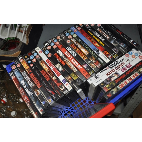 205 - BASKET OF DVDS. MAINLY HORROR