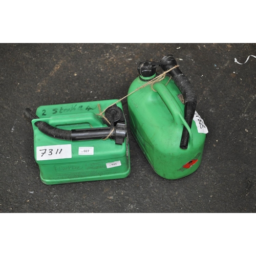 27 - 2 GREEN PLASTIC FUEL CANS