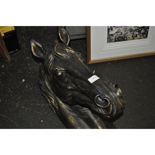 556 - POTTERY LARGE ORNATE HORSES HEAD  WALL HANGING