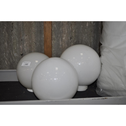 147 - 3 WHITE DOMED LAMP SHADES