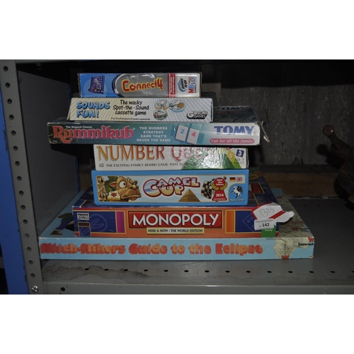 142 - 7 ASSORTED BOXED GAMES INC MONOPOLY NUMBER QUEST CONNECT 4 ECT