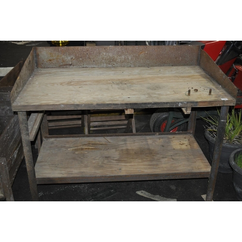 438 - WOODEN AND METAL 2 TIER WORK BENCH