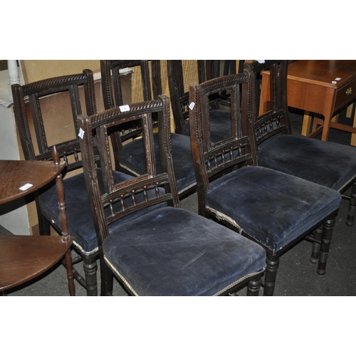 763 - SET OF 6 LATE VICTORIAN REGAL BLUE UPHOLSTERED DINING CHAIRS