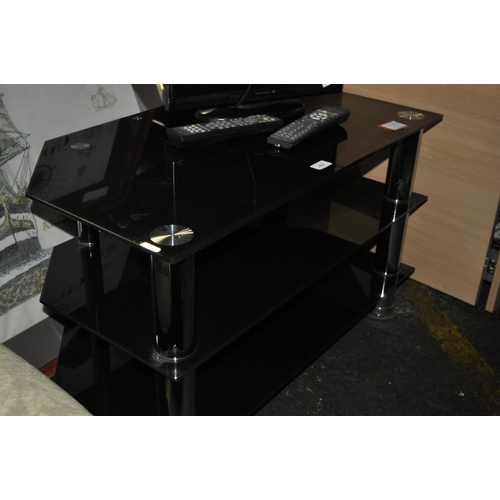 821 - 3 TIER BLACK GLASS TV TABLE