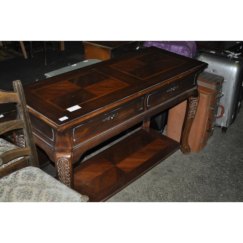 840 - MAHOGANY INLAID 2 DRAWER CONSOLE TABLE