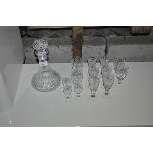 860 - CUT CRYSTAL GLASSWARE AND DECANTER