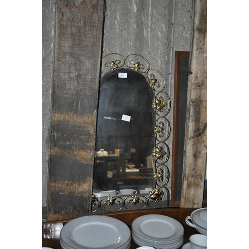 877 - BRASS ORNATE FRAMED WALL MIRROR