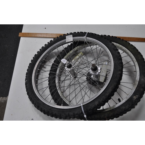 37 - PAIR OF CHILD BIKE WHEELS AND TYRES 20/1.95