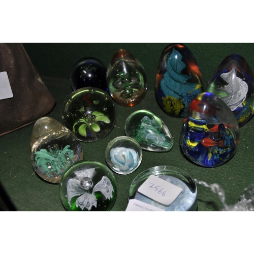 754 - 11 ASSORTED BLUE AND GREEN PAPER WEIGHTS