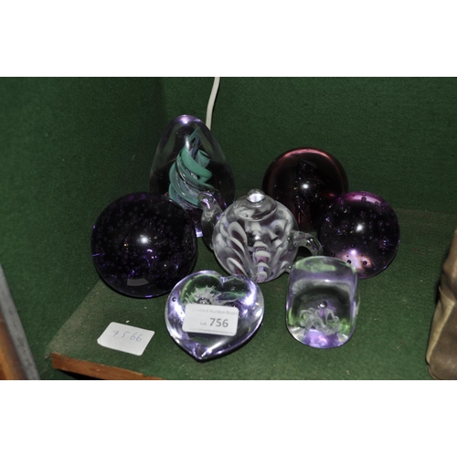 756 - COLLECTION OF DARK BLUE / PURPLE PAPER WEIGHTS