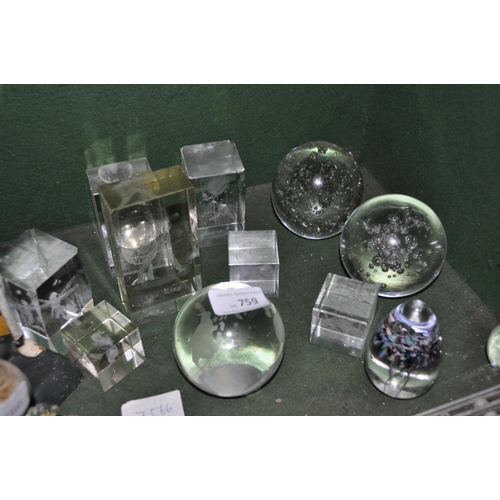 759 - COLLECTION OF WHITE/ CLEAR PAPER WEIGHTS