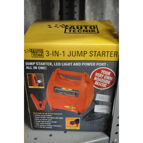 110 - BOXED 3 IN 1 JUMP STARTER PACK  (LOOKS LIKE NEW WITH CHARGER AND MANUAL ETC)