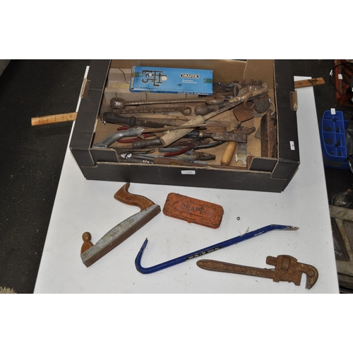 46 - VINTAGE TOOLS INC CROWBARS, DRIVERS , RECORD PLANE  AND SPANNERS