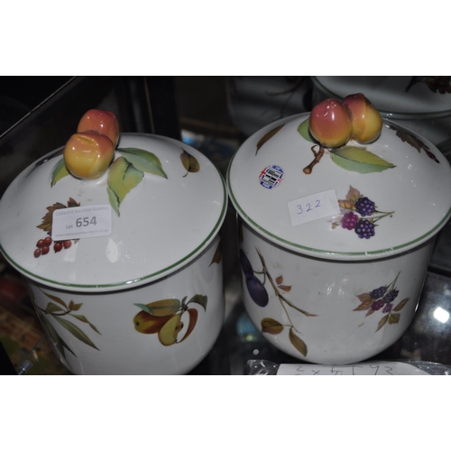 654 - 2 X LIDDED ROYAL WORCESTER   EVESHAM POTS