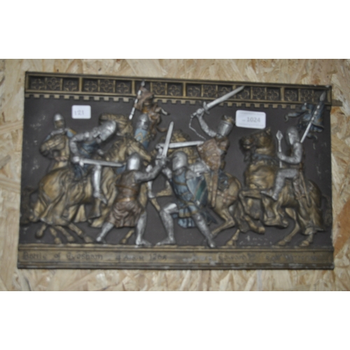 1024 - PLASTER PLAQUE OF KNIGHTS AT BATTLE OF EVESHAM 4TH AUGUST 1265