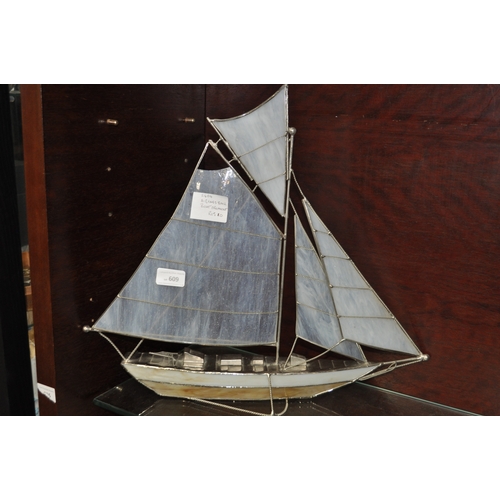 609 - GLASS ORNATE SAILING BOAT MODEL