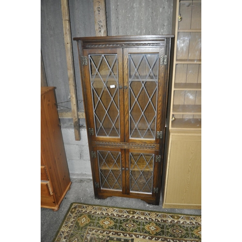 1163 - OAK GLAZED 4 DOOR CABINET