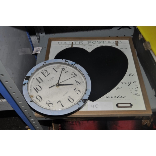 123 - FRAMED HEART AND A QUARTZ WALL CLOCK