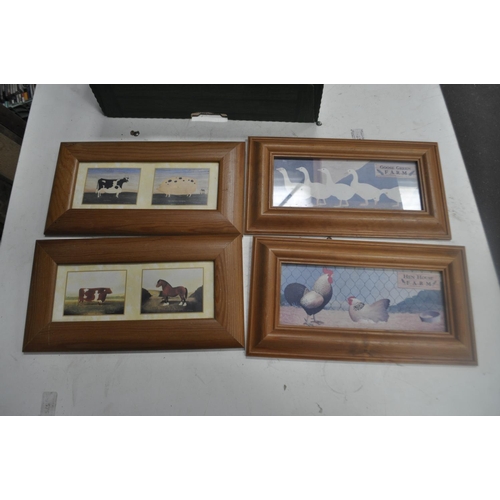 139 - BOX OF 4 PICTURES OF FARMYARD ANIMALS