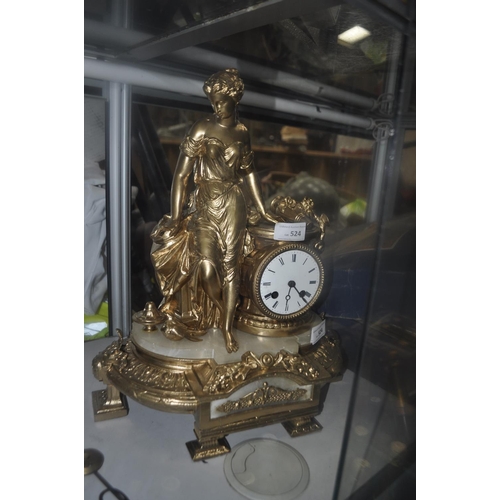 524 - ANTIQUE GILT WORKING MANTEL CLOCK FRENCH 8 DAY OHH LALA