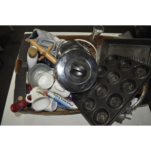 307 - MIXED BOX OF KITCHENALIA AND CHINA MUGS