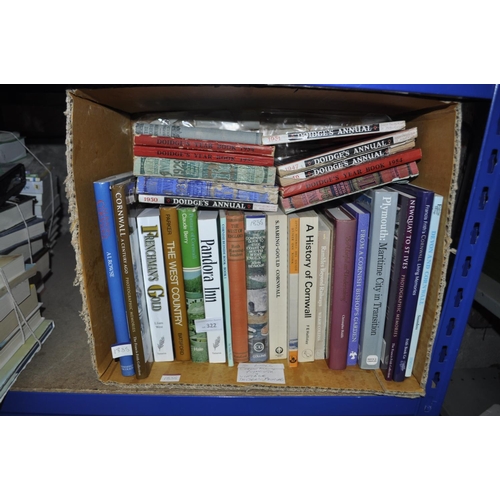 322 - BOX OF 30 HARDBACK BOOKS, INC CORNWALL AND PLYMOUTH BOOKS