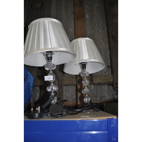 342 - 2 GLASS STEMMED TABLE LAMPS