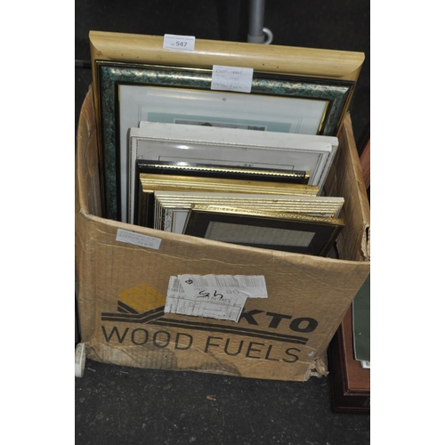 547 - MIXED BOX OF FRAMED AND GLAZED PICTURES