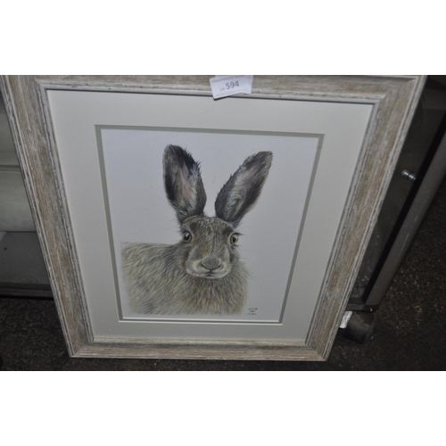 594 - FRAMED AND GLAZED PICTURE OF A HEIR AND CUSHION